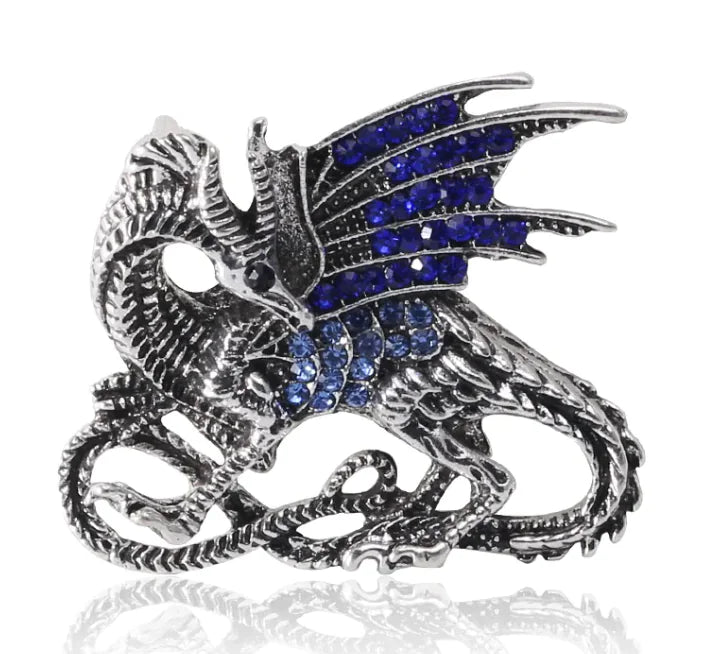 🐉: Fire Dragon Brooch - Korean Style Animal Pin in Red & Silver