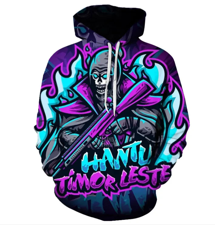 👕: Printed Skull Head Hooded Sweater