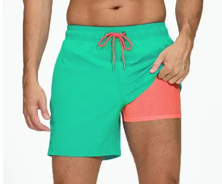 Men's Quick-Dry Double-Layer Beach Swim Trunks