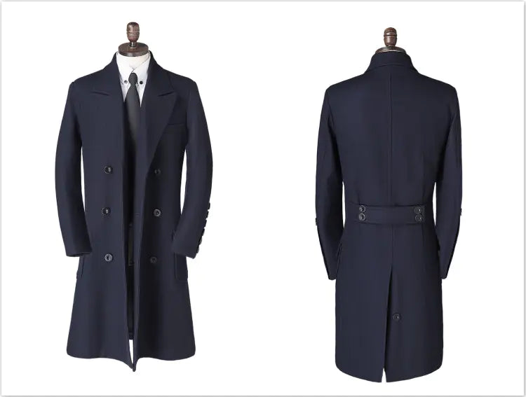 🧥: Men's Wool Blend Double Breasted Long Coat - British Style