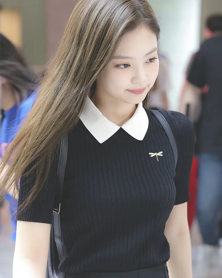 👗: Jennie Style Blackpink Inspired Polo Knit Top for Women