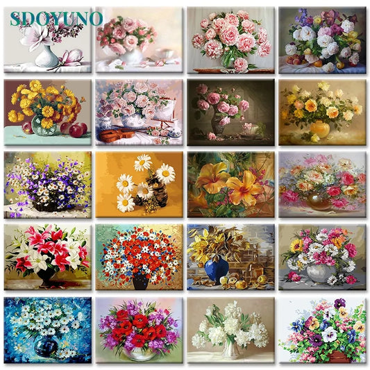 🌸 Oil Painting By Numbers Flowers Nature Pictures - DIY Art Kit