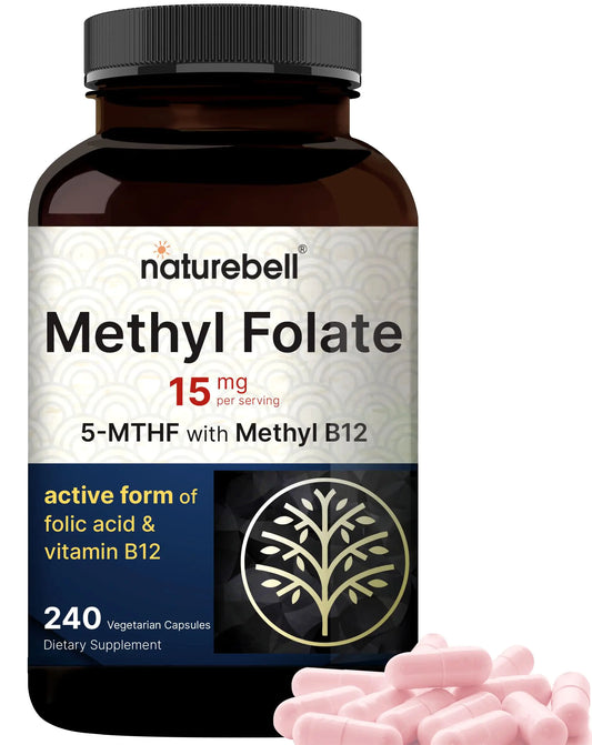 💊 NatureBell L-Methylfolate 15mg + B12 - High Potency 240 Veggie Capsules