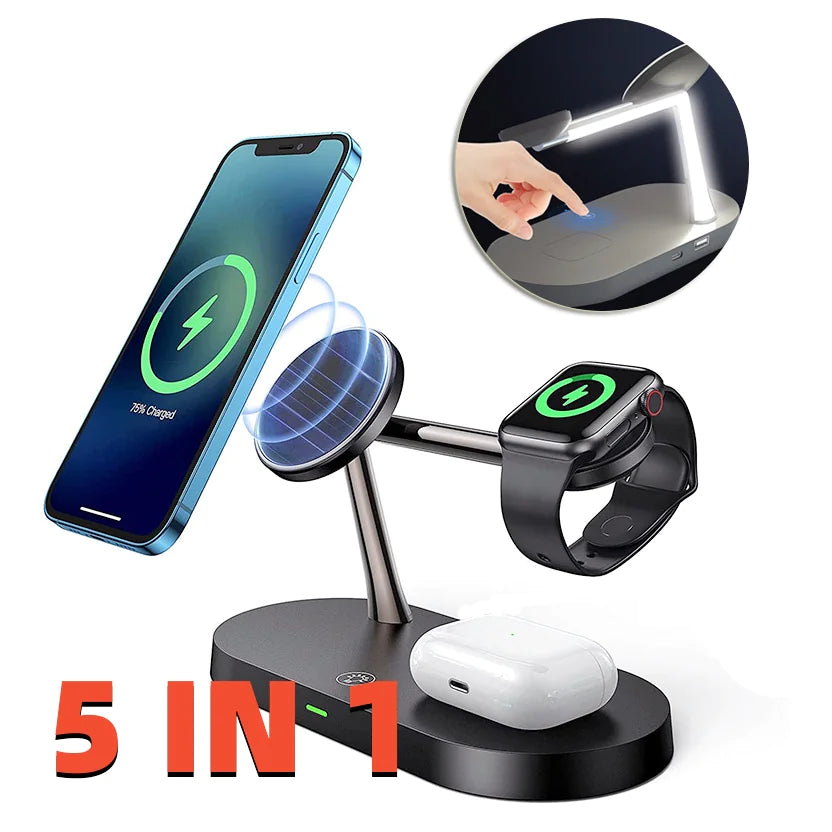 ⚡: 5-in-1 Magnetic Wireless Charging Station - 15W Fast Charge Hub