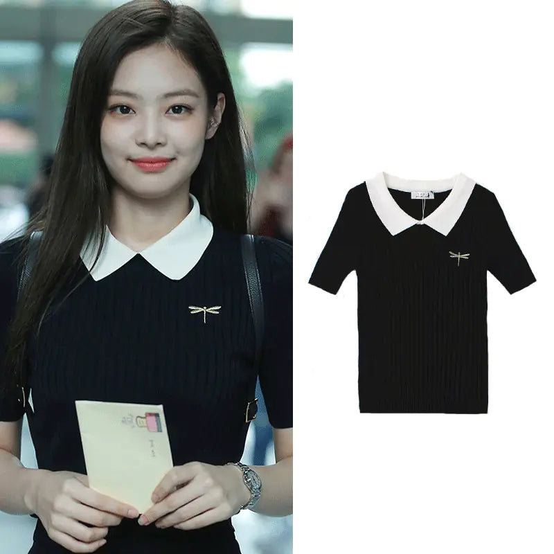 👗: Jennie Style Blackpink Inspired Polo Knit Top for Women