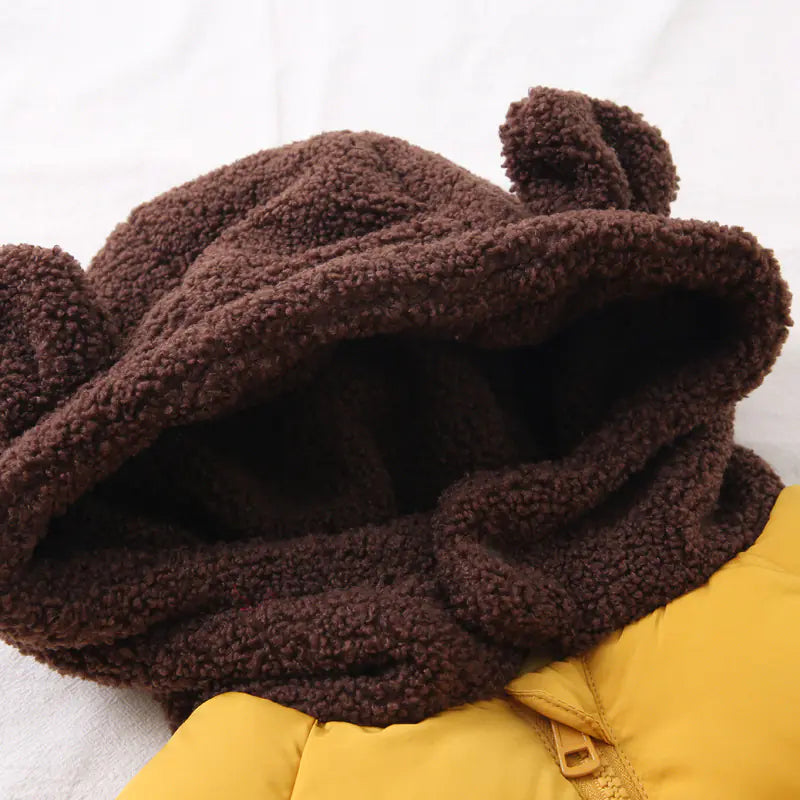 🧸: Cute Teddy Hat Cotton Jacket for Kids - Playful Winter Coat