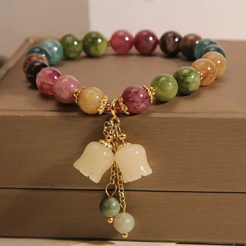 💎: Natural Tourmaline Lily Pendant Bracelet - Elegant Women's Gemstone Jewelry