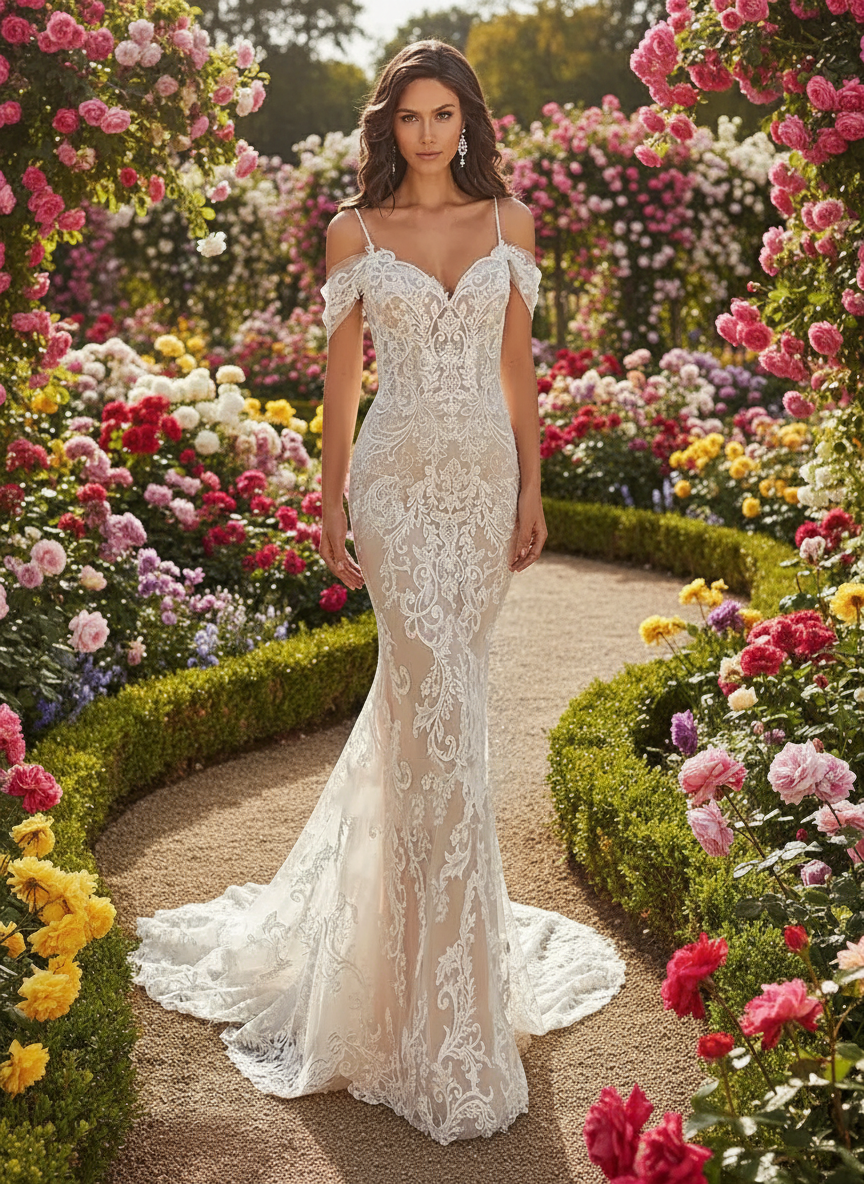 👰: Elegant Tulle Boat Neck High Side Slit Bridal Gown