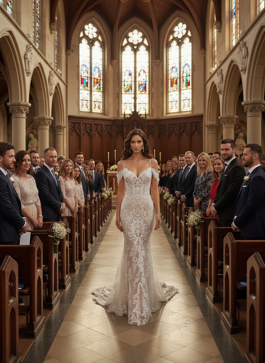 👰: Elegant Tulle Boat Neck High Side Slit Bridal Gown