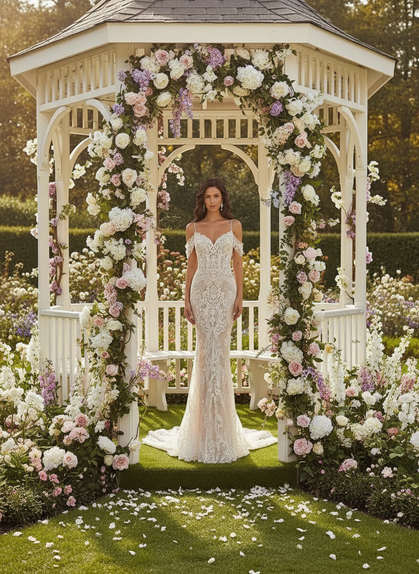 👰: Elegant Tulle Boat Neck High Side Slit Bridal Gown