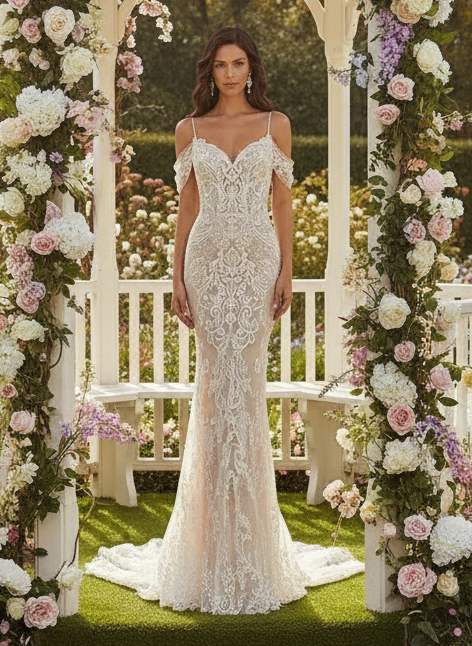 👰: Elegant Tulle Boat Neck High Side Slit Bridal Gown