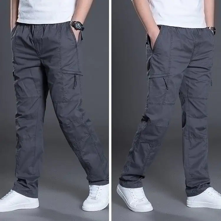 👖 Men's Plus Size Cotton Trousers - Casual Straight Fit Multi-Pocket Pants