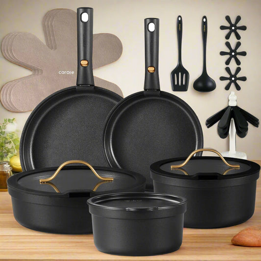 🍳 CAROTE 20-Piece Non-Stick Cookware Set - Removable Handle Pots & Pans with Induction Base